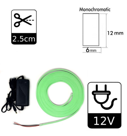 Pack striscia Neon Blu LED 6mm 12V + Alimentatore