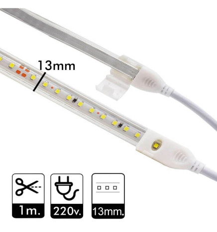 Striscia LED 10W dimmerabile 220V AC SMD 2835 120 LED/m bianco caldo IP65 - 10mm