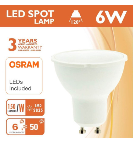 Spot  LED SMD 6W 120 ° GU10 - Osram Chip