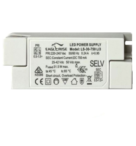 Driver for LED luminaires 25W 750mA