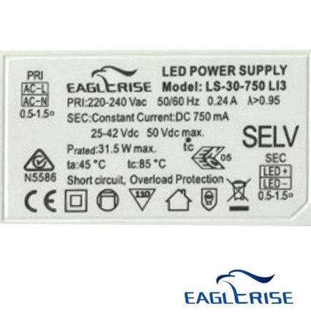 Driver for LED luminaires 25W 750mA