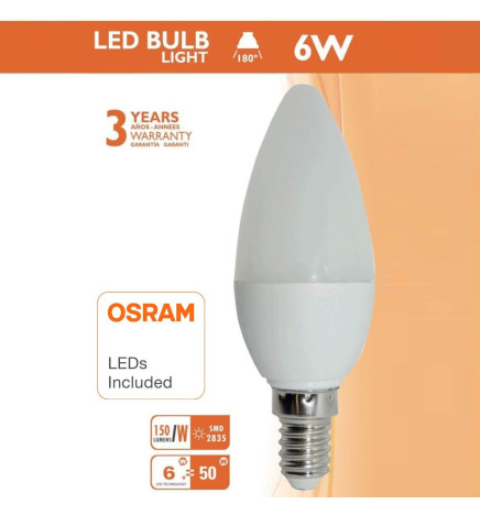 Lâmpada Vela LED 6W  E14 C37 180º - OSRAM Chip