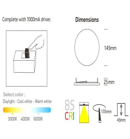 Downlight LED 24W  - Frameless QUASAR - OSRAM CHIP DURIS E 2835 - CCT