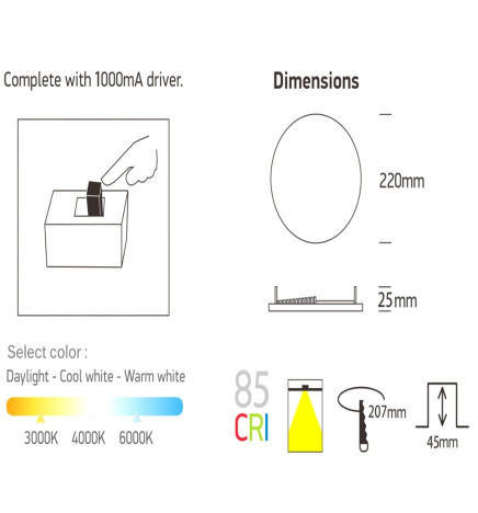 Encastrável 24W  - Frameless QUASAR - OSRAM CHIP DURIS E 2835 - CCT
