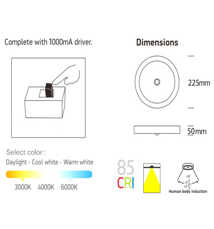 20W LED Ceiling Light Surface with Motion Detector - CCT