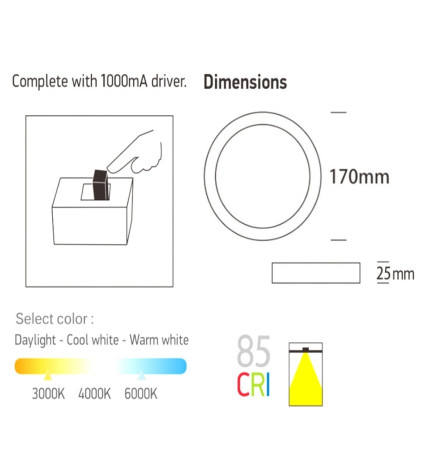 Plafond LED circular superfície Acero Inox 15W - CCT