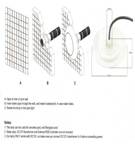 Lâmpada LED Subaquática DC12V - 12W - IP68