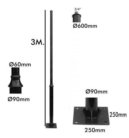 Søjle REKA - Sort - 3 meter - 4 meter