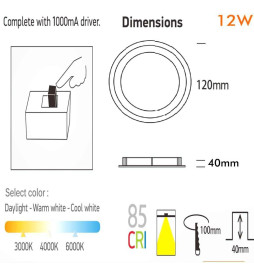 LED Downlight 12W Cirkulär - OSRAM CHIP DURIS E 2835 - CCT - UGR19