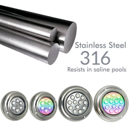 Foco Led Submersíveis - 18W - DC12V -  IP68 - Aço inoxidável