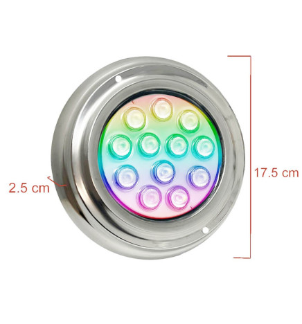 Lámpara LED RGB Sumergible 36W - DC12V - IP68 - Acero Inoxidable