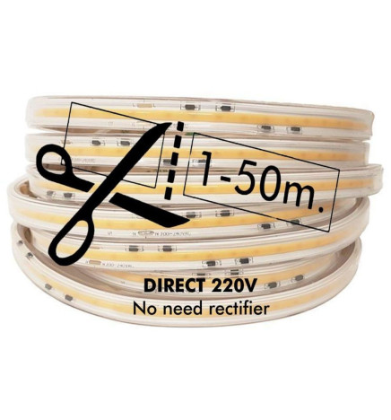 LED Strip COB 220V | 640 LED/m | 50m | FLIP CHIP | 1650Lm | 15W/M | CRI90 | IP20 | Cut 100cm