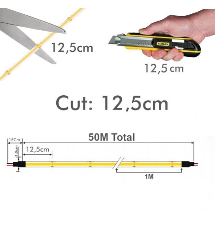 LED Strip COB 220V | 640 LED/m | 50m | FLIP CHIP | 1650Lm | 15W/M | CRI90 | IP20 | Cut 100cm