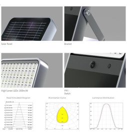 LED Lyskaster Utendørs SOLCELLE 100W - ALL IN ONE- 5000K
