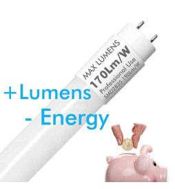 LED-Lysrör Glas - 10W - 60cm T8 - 160 Lm/W - MAX LUMENS - 1600Lm