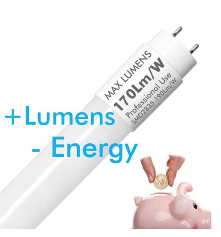 LED Tube Glass - 10W - 60cm T8 - 160 Lm/W - MAX LUMENS - 1600Lm