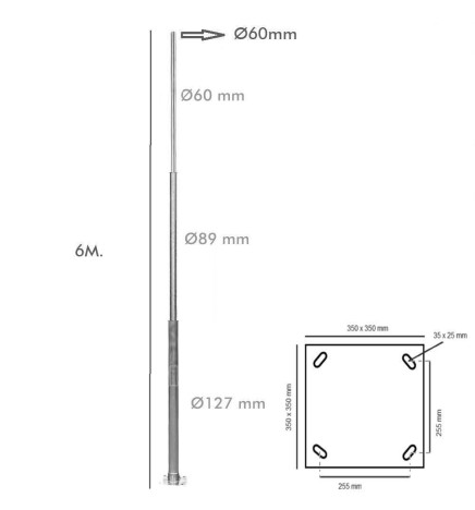Columna Troncocónica Galvanizada -  6 metros