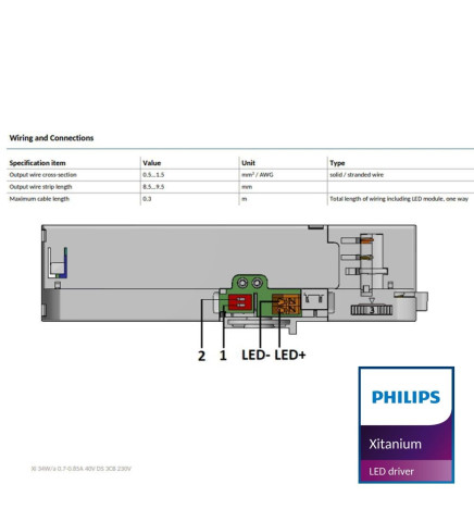 LED-drivrutin - Philips XITANIUM - för trefasspår XI 34W/a0.7-0.85A 40V DS 3CW 230V - 5 års garanti
