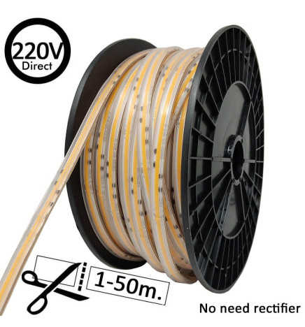 LED Strip COB 220V | 640 LED/m | 50m | FLIP CHIP | 1650Lm | 15W/M | CRI90 | IP20 | Cut 100cm
