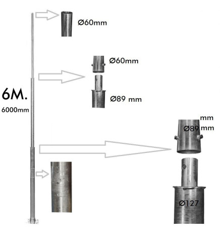 Columna Troncocónica Galvanizada -  6 metros