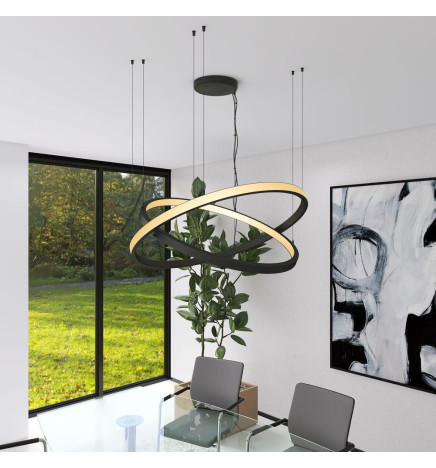 LED Pendel - Cirkulær Sort - 77W - SPACE VENUS - 120cm