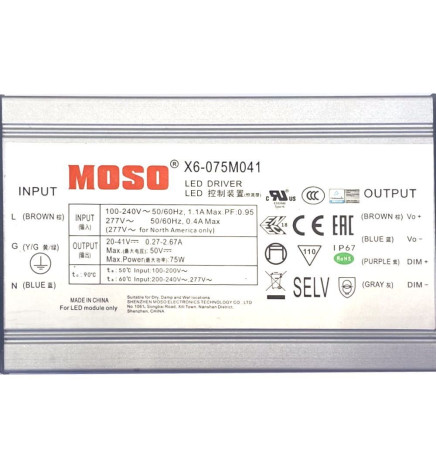 Driver Dimbar programmerbar - MOSO X6-075M  for LED-armaturer opp til 75W - 5 års garanti