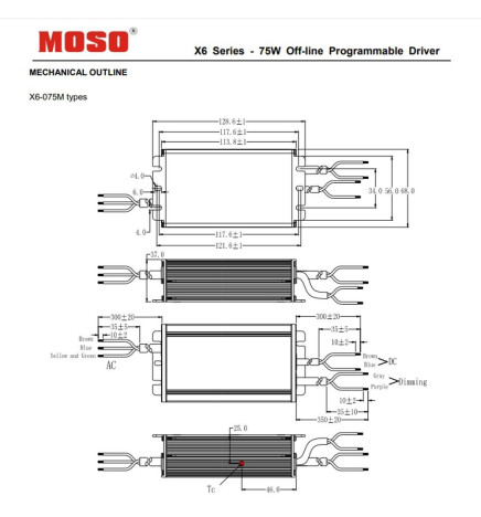 Driver Dimbar programmerbar - MOSO X6-075M  for LED-armaturer opp til 75W - 5 års garanti