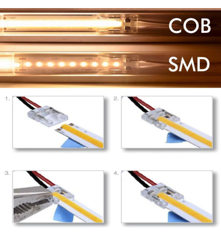 Transparent connector for COB + SMD LED strips - 8mm - 10mm - IP20