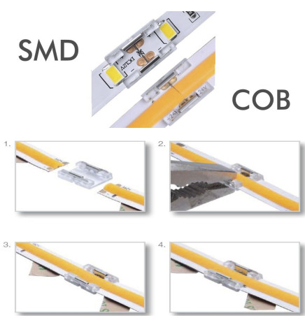 Transparent union connector for LED strips - COB + SMD - 10mm - IP20
