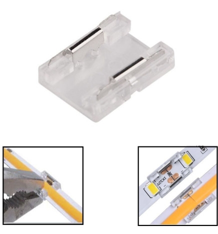 Transparent union connector for LED strips - COB + SMD - 10mm - IP20
