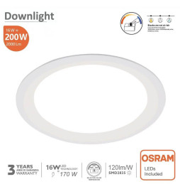 16W LED Downlight Round - OSRAM CHIP DURIS E 2835 - CCT - UGR19