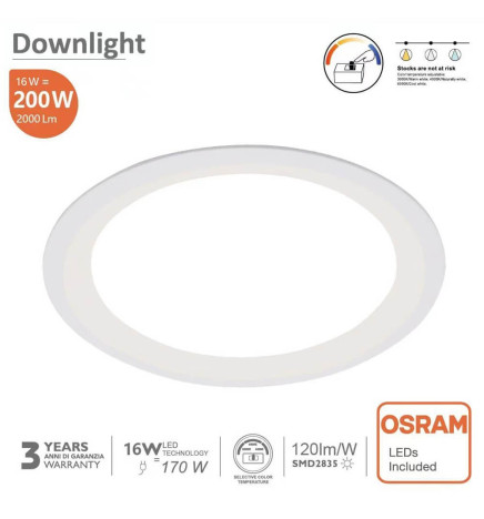 16W LED Downlight Round - OSRAM CHIP DURIS E 2835 - CCT - UGR19