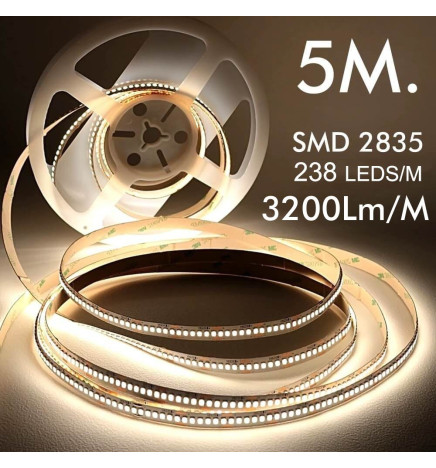Tira LED 24V | 238xLED/m | 5m | SMD2835 | 2200Lm | 20W/M | IP20