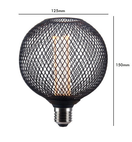 LED-Lampe - Modernes schwarzes Metall - 4W - E27 - G125 - Dimmbar