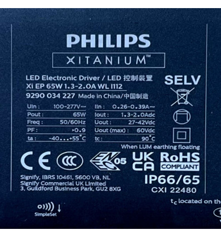 Programmable LED Driver - Philips XITANIUM Essential - Xi EP 65W - for LED luminaires up to 65W