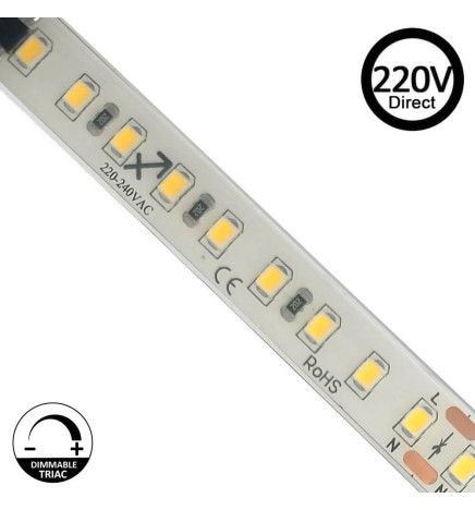 Striscia LED 220V | 120xLED/m | 20m | SMD2835 | 1450Lm/M | 14W/M | IP67 | Corte cada 10cm