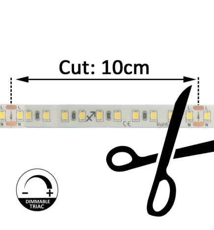 Striscia LED 220V | 120xLED/m | 20m | SMD2835 | 1450Lm/M | 14W/M | IP67 | Corte cada 10cm
