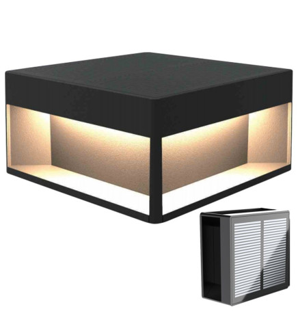 Luminária Solar LED 5W Chip - Parede - Quadrada - Alumínio - 20x20cm
