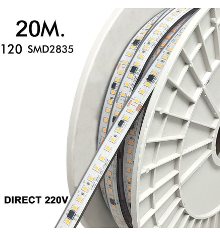 Striscia LED 220V | 120xLED/m | 20m | SMD2835 | 1450Lm/M | 14W/M | IP67 | Corte cada 10cm
