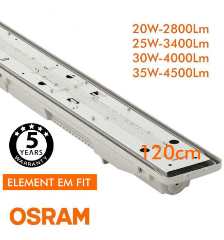 Vanntett integrert LED Armatur - 35W-30W-25W-20W -  OSRAM Driver - 120cm