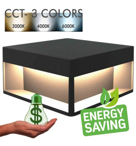 Luminária Solar LED 5W Chip - Parede - Quadrada - Alumínio - 20x20cm