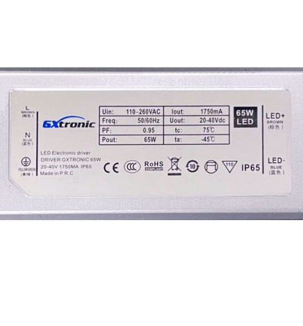 Driver for LED luminaire 65W - 1750mA  - IP65