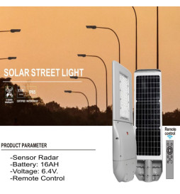 Solcelle LED gadebelysning  - 120W  Chip - PROFESSIONAL  - ULTRA SLIM - med 150lm / W bevægelsessensor