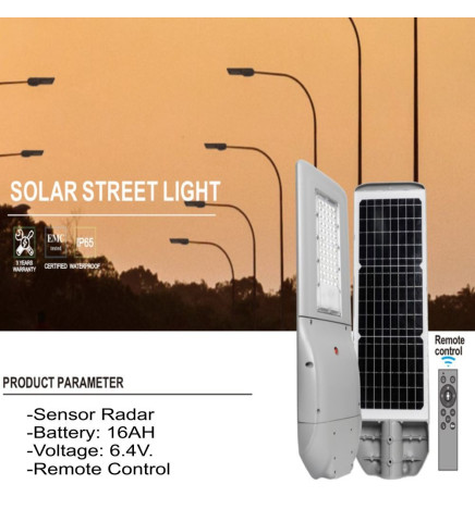 Solcelle LED gadebelysning  - 120W  Chip - PROFESSIONAL  - ULTRA SLIM - med 150lm / W bevægelsessensor