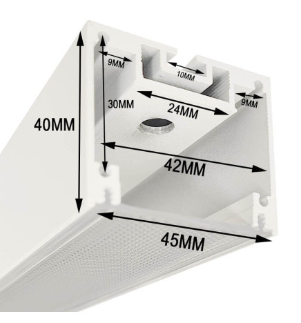 Aluminiumprofil -Vit - POTSDAM - UGR 17 Micro Prism Diffuser -2 Meter - Utanpåliggande taklampa + taklampa