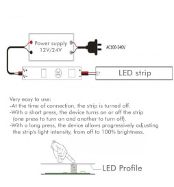 Minischalter + Dimmer - für profilierte LED-Streifen - 12/24V.