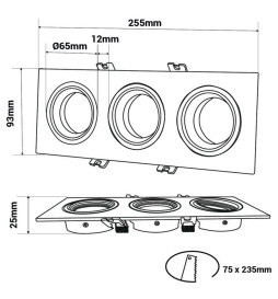 WHITE Frame Ring - TRIPLE - adjustable for GU10