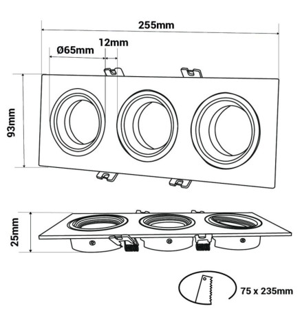 WHITE Frame Ring - TRIPLE - adjustable for GU10