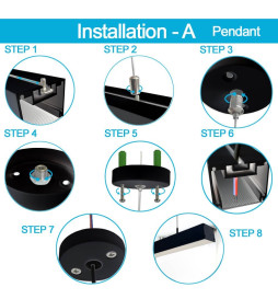 LED 72W Linear - 2 meters - Black - Strip Light + POSTDAM Pendant - UGR17