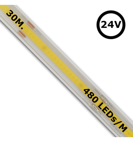 Ruban LED COB 24V | 480 LED/m | 30m | FLIP CHIP | 1200Lm |12W/M | CRI90 | IP20